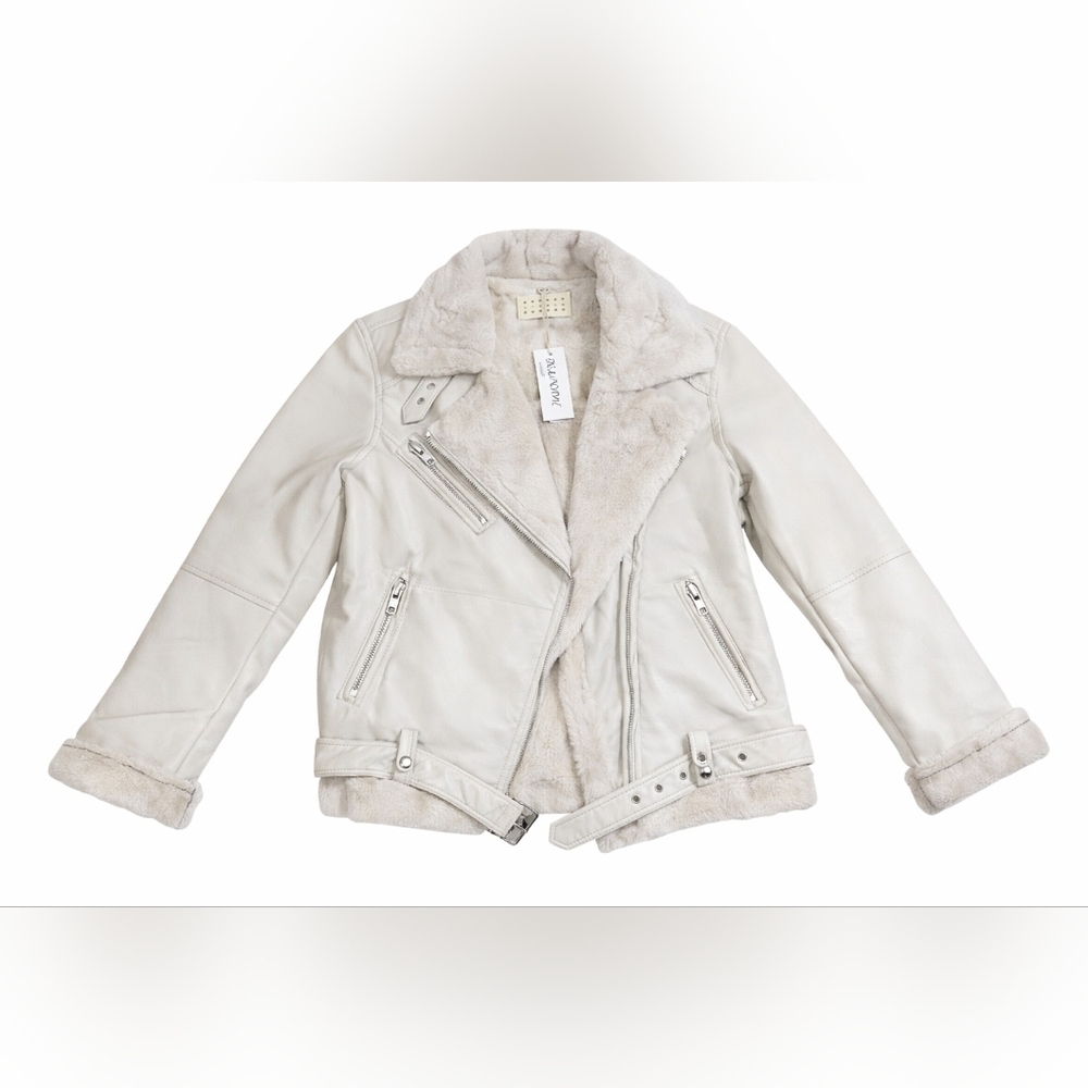 Nwt - BlankNYC Cream Faux Leather Moto Jacket Belted Zip Pockets Women’s M